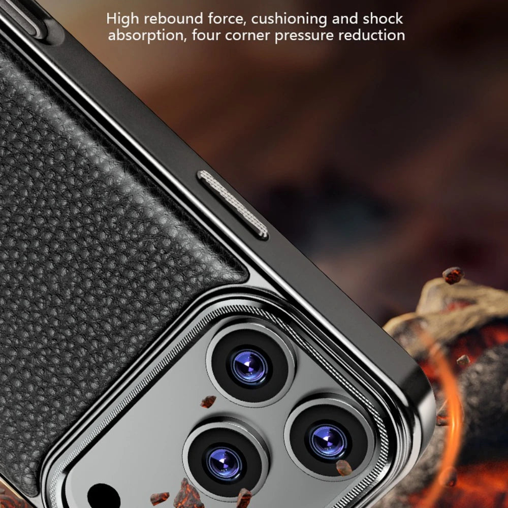 iPhone 17 Series Protective Leather Case with Electroplated Lens Guard