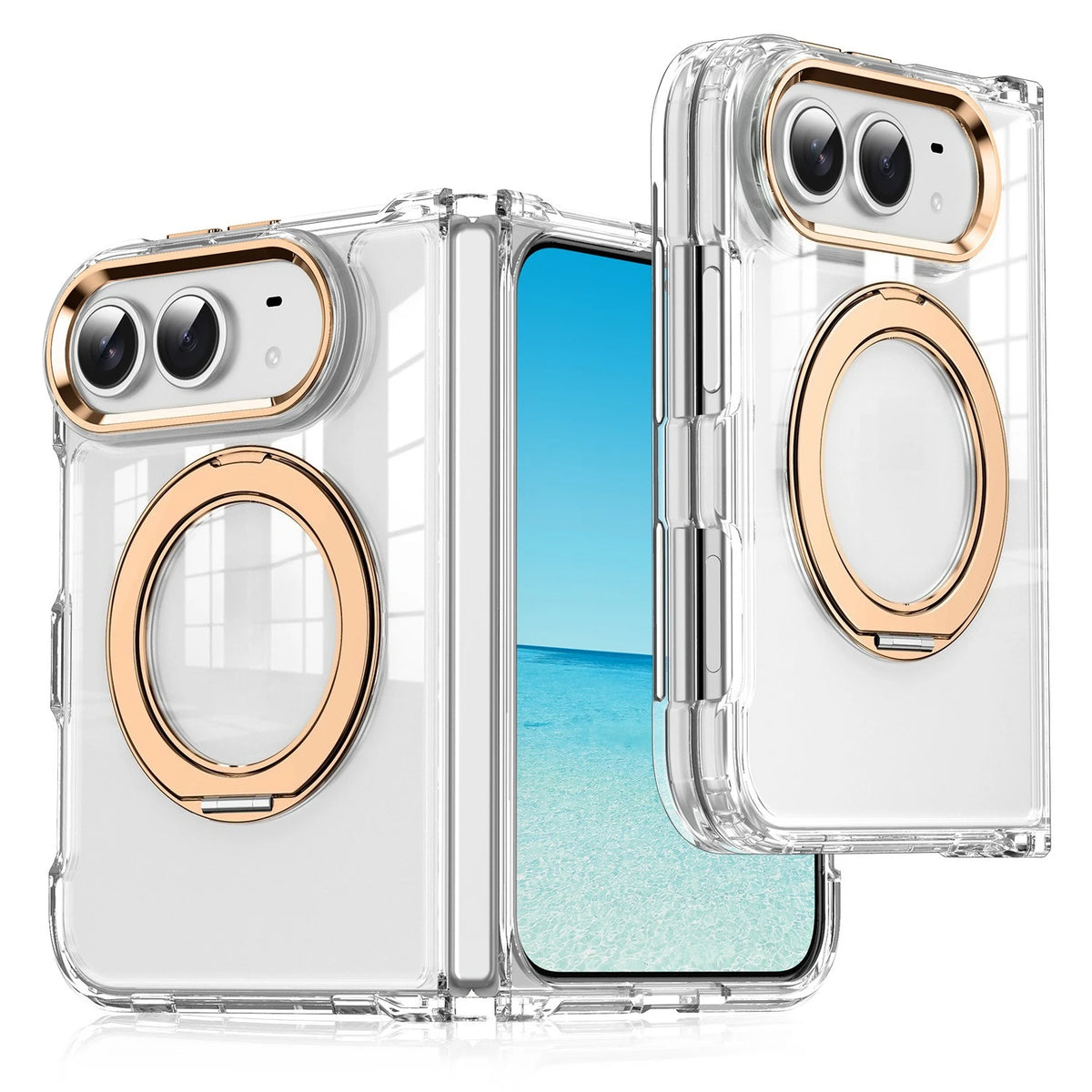 Shockproof Clear MagSafe Case with 360° Rotating Kickstand Ring for iPhone Duo