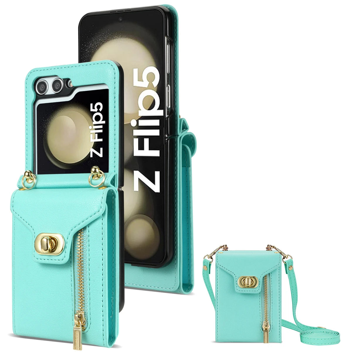 Zipper Wallet Crossbody Leather Case for Samsung Galaxy Z Flip 5