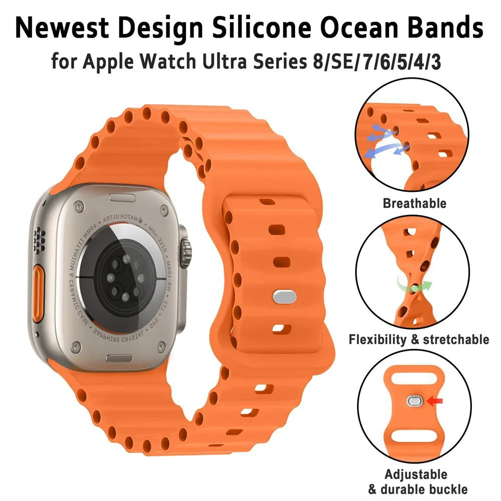 Durable Silicone Ocean Strap for Apple Watch