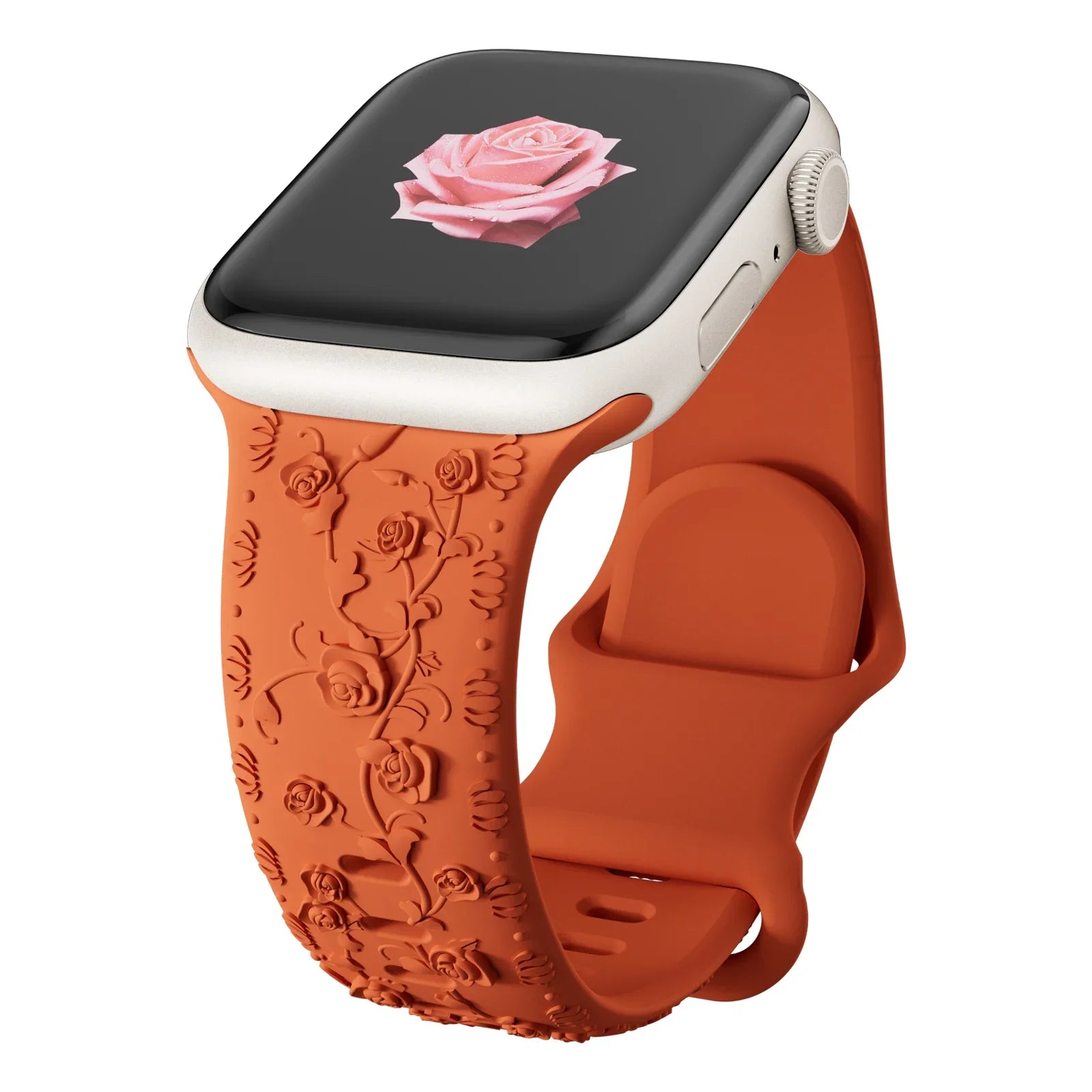 Rose Floral Engraved Strap Replacement Band for Apple Watch