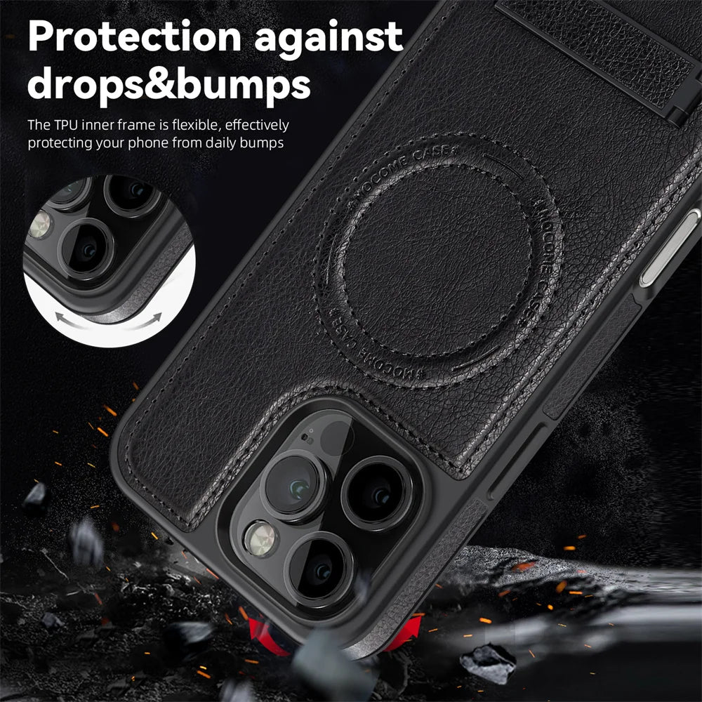Stylish MagSafe Leather Case with Stand for iPhone 16 Series