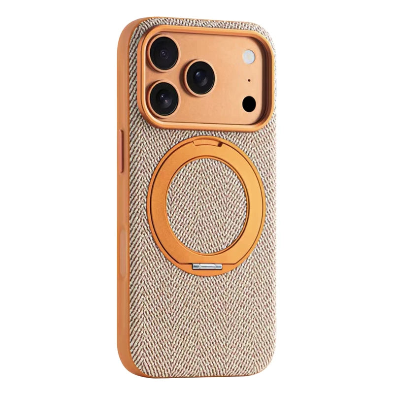 Canvas Weave MagSafe Case with 360° Rotating Ring Stand for iPhone 18 Series