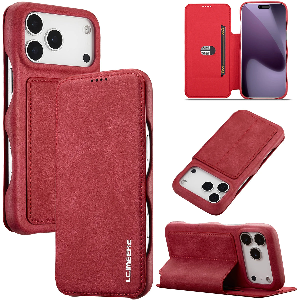 Suede Leather Flip Folio Case with Screen Protection for iPhone 18 Series