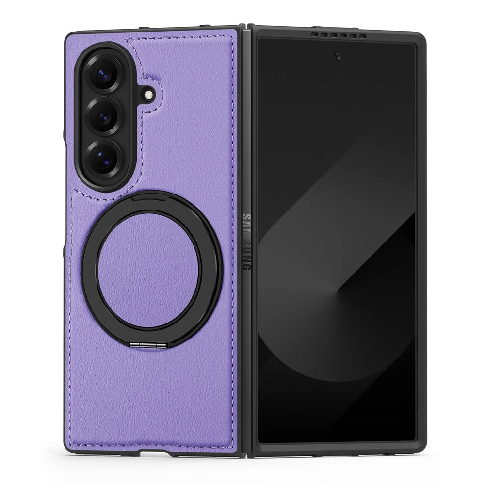 Samsung Galaxy Z Fold 7 Premium Leather Magnetic Case with Ring Stand