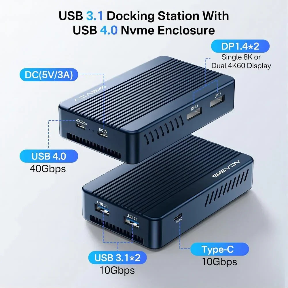 Acasis Thunderbolt-Compatible 6-in-1 USB-C Docking Station with 8K HDMI and SSD Enclosure