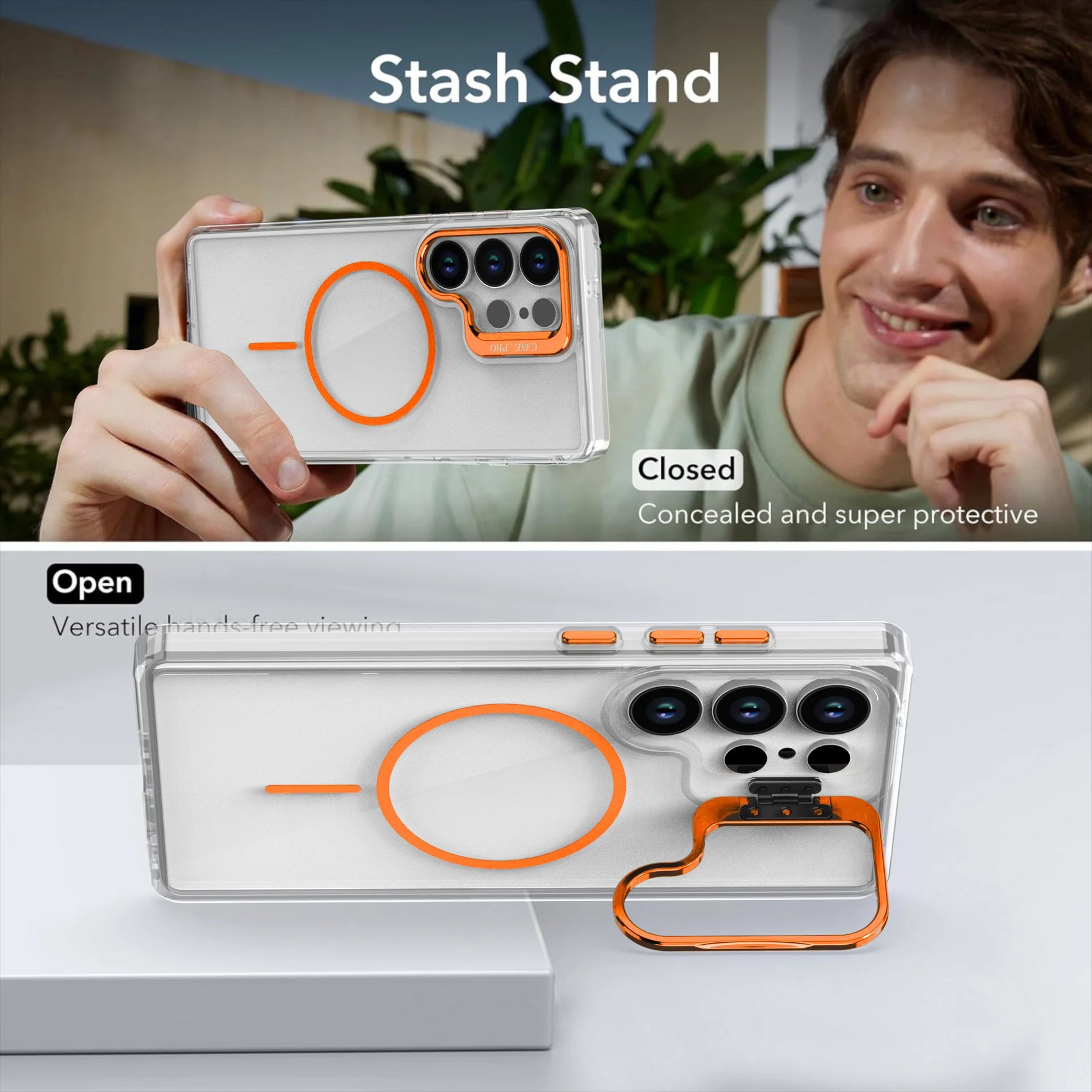 Crystal Clear Magnetic Case with Camera Bracket Stand for Samsung Galaxy S25 Series