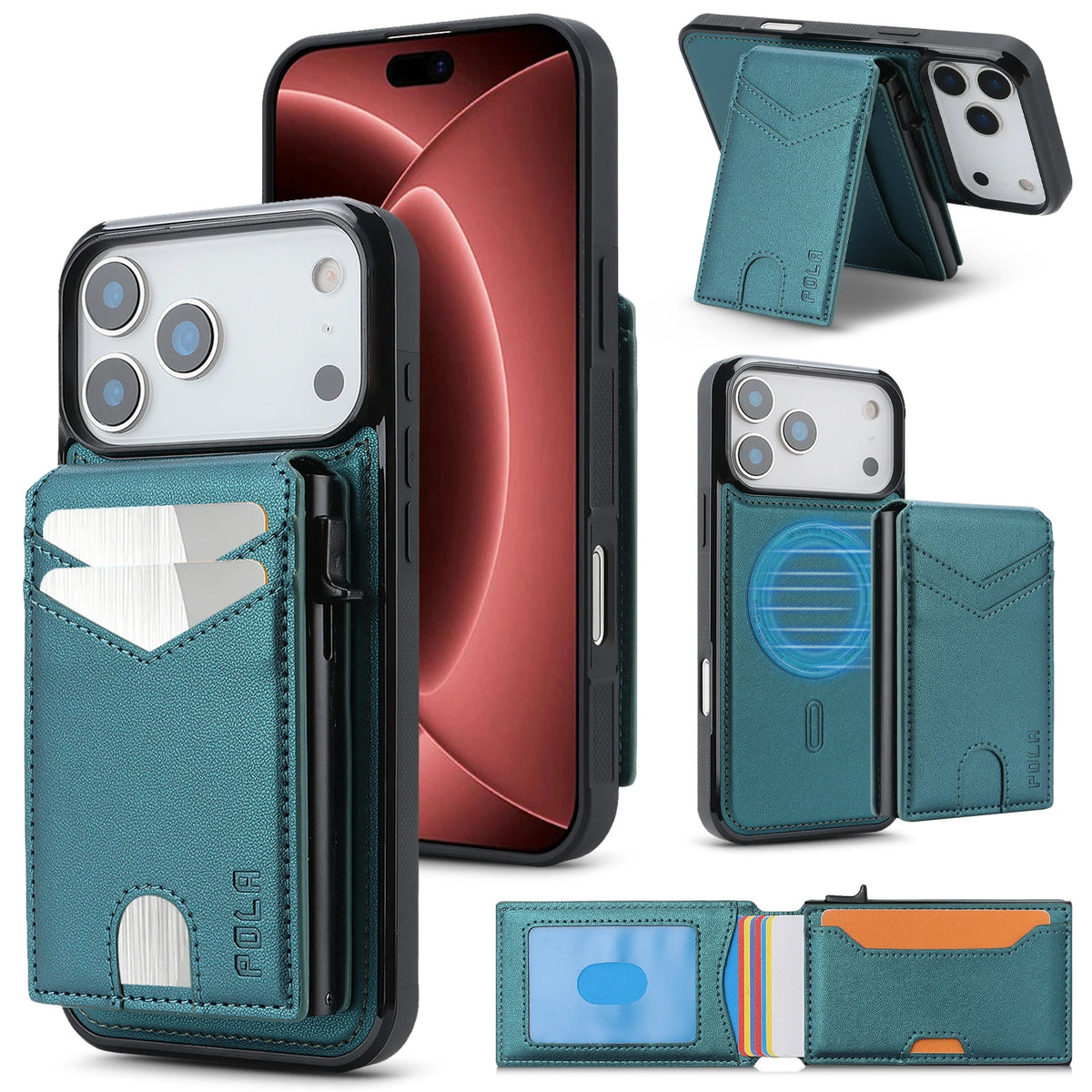 Shockproof Leather MagSafe Case with Detachable Wallet Pouch for iPhone 18 Series