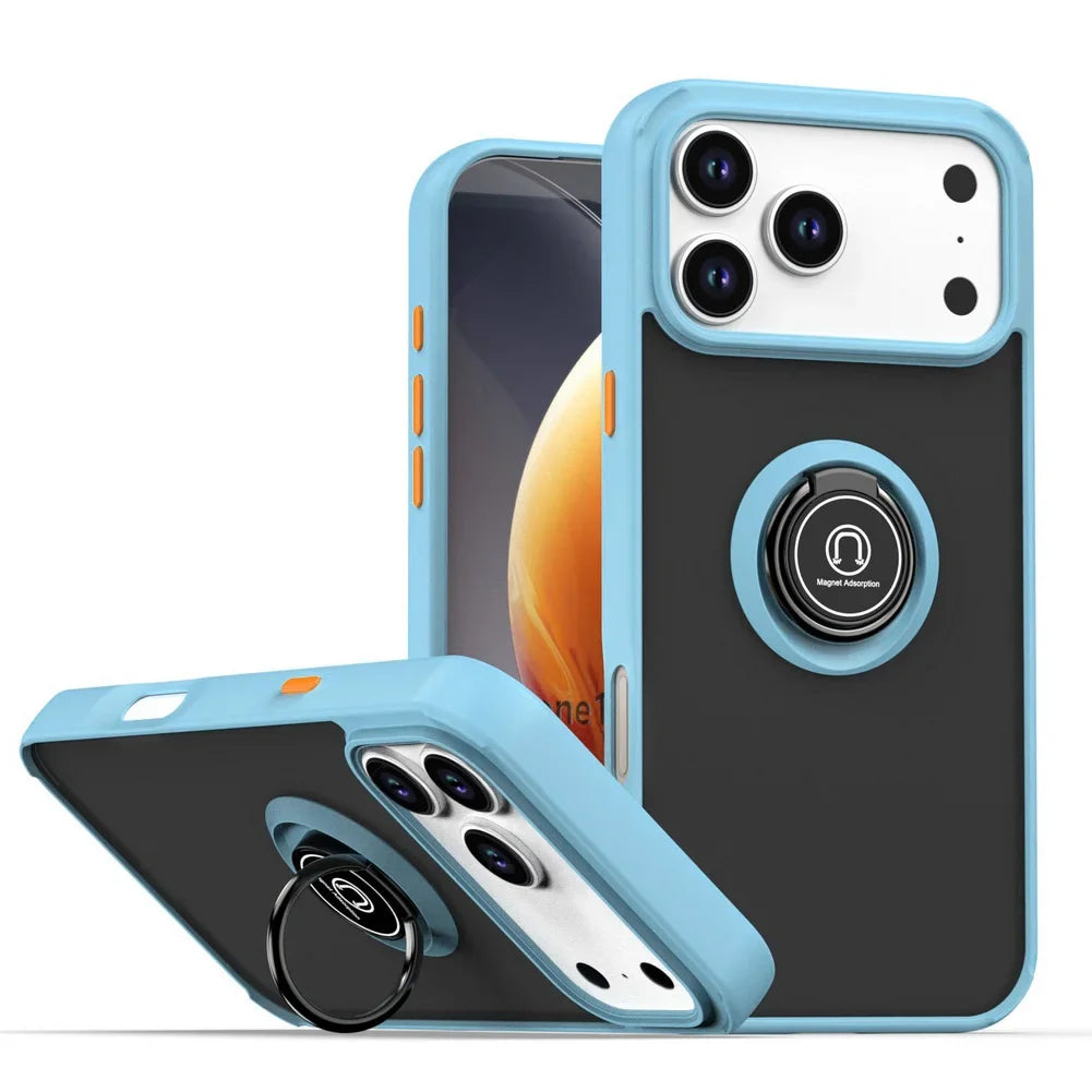 Shockproof Armor Matte Case with Magnetic Ring Holder for iPhone 17 Series