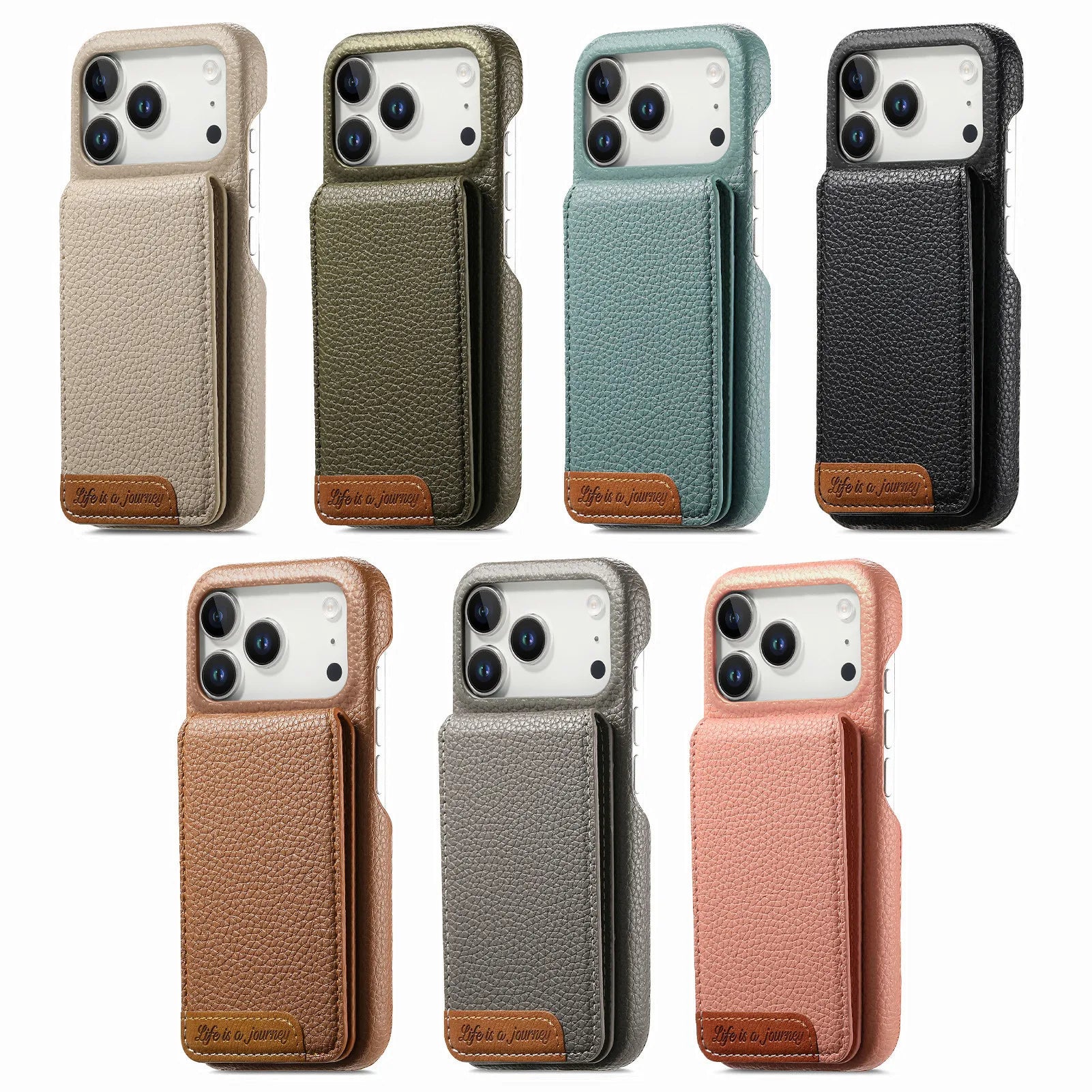 RFID Blocking Lychee Leather Vertical Card Slot Wallet Case with Stand for iPhone 17 Series