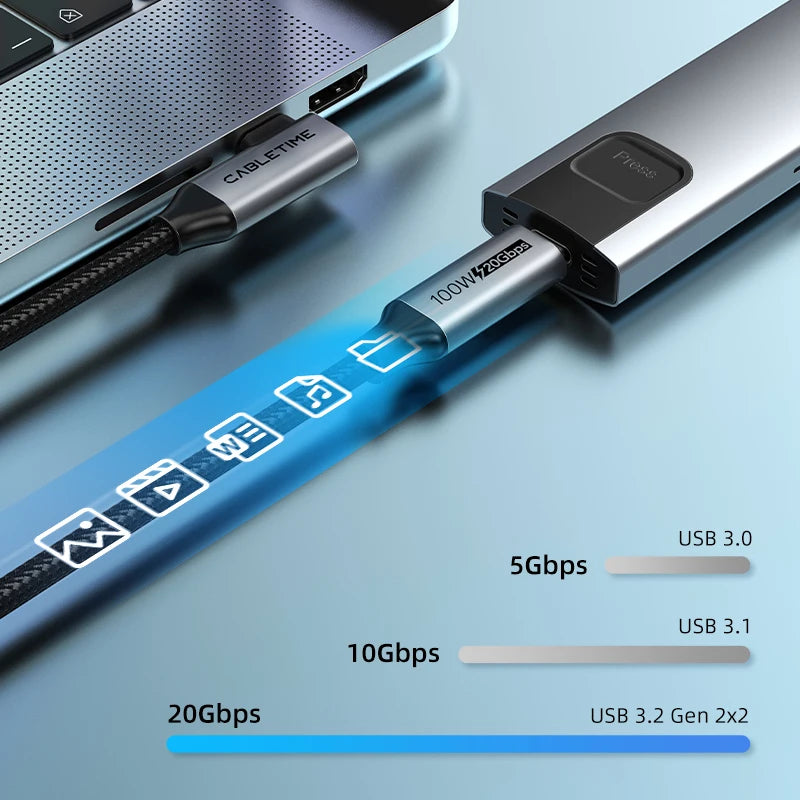 CABLETIME 100W PD 90-Degree USB-C Cable