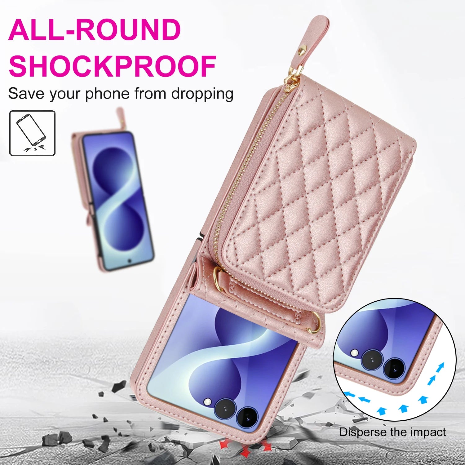 Premium Leather Wallet Cover with Zipper Card Pocket for Samsung Galaxy Z Flip 8