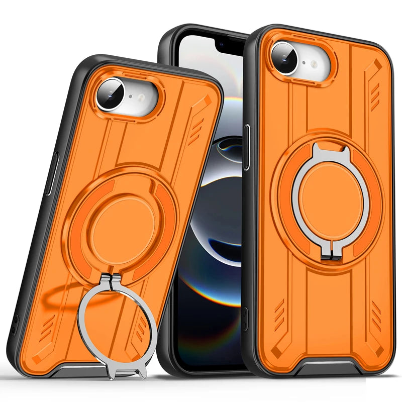 Shockproof Magnetic Hybrid Phone Case with Rotating Ring Bracket for iPhone 16e