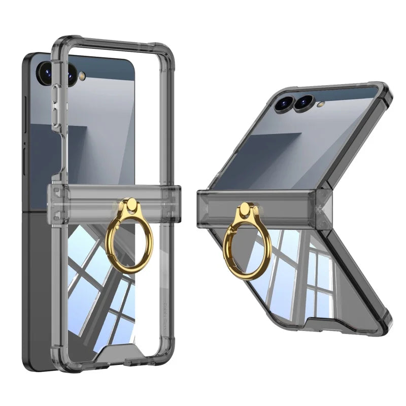 Slim Luxury Hinge Protection Case with Ring Holder for Samsung Galaxy Z Flip 7