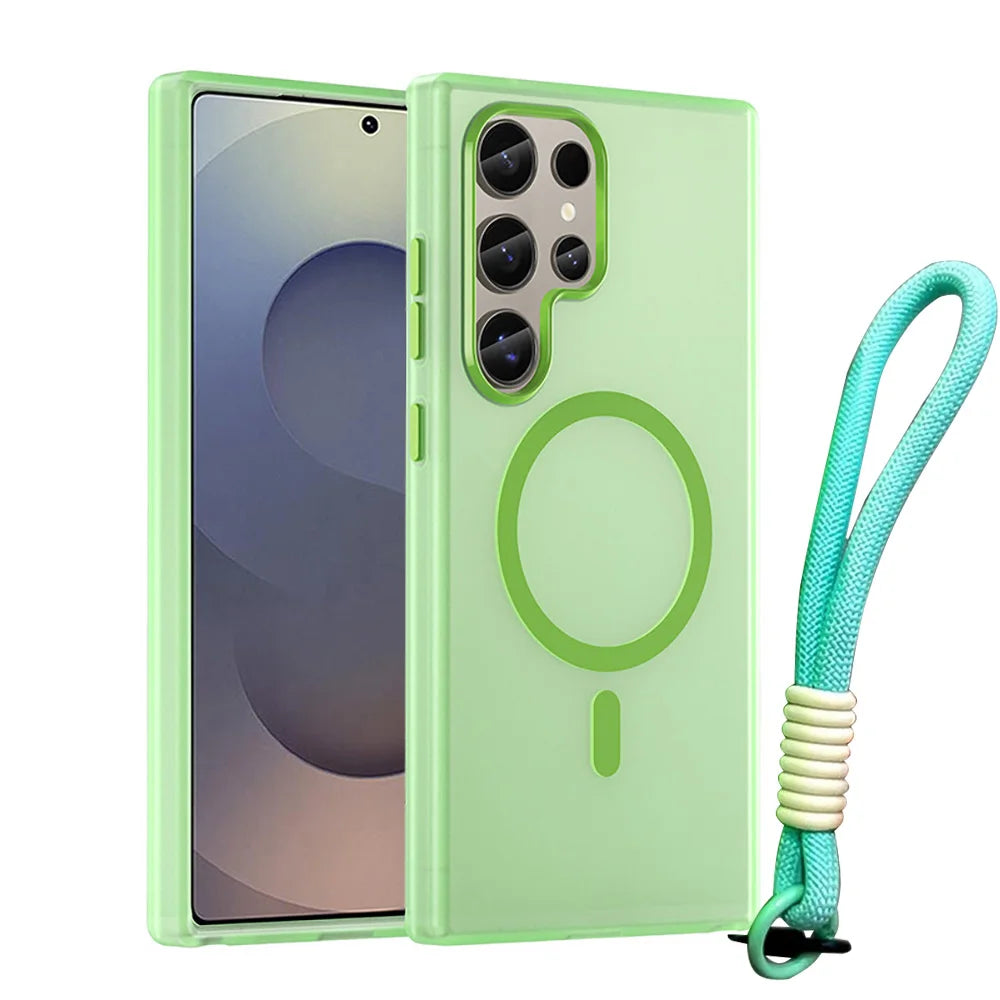 Shockproof Matte Candy Magnetic Case with Wrist Lanyard for Samsung Galaxy S25 Series