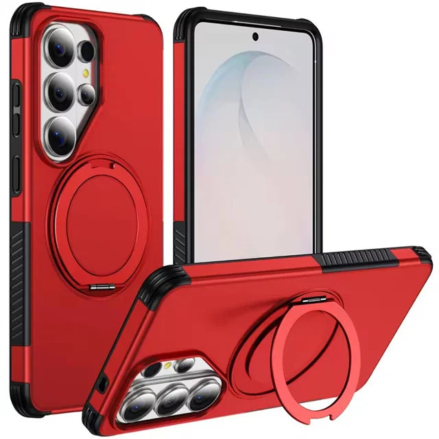 Shockproof Textured Bumper Case with 360° Rotating Magnetic Ring Stand for Samsung Galaxy S26 Series