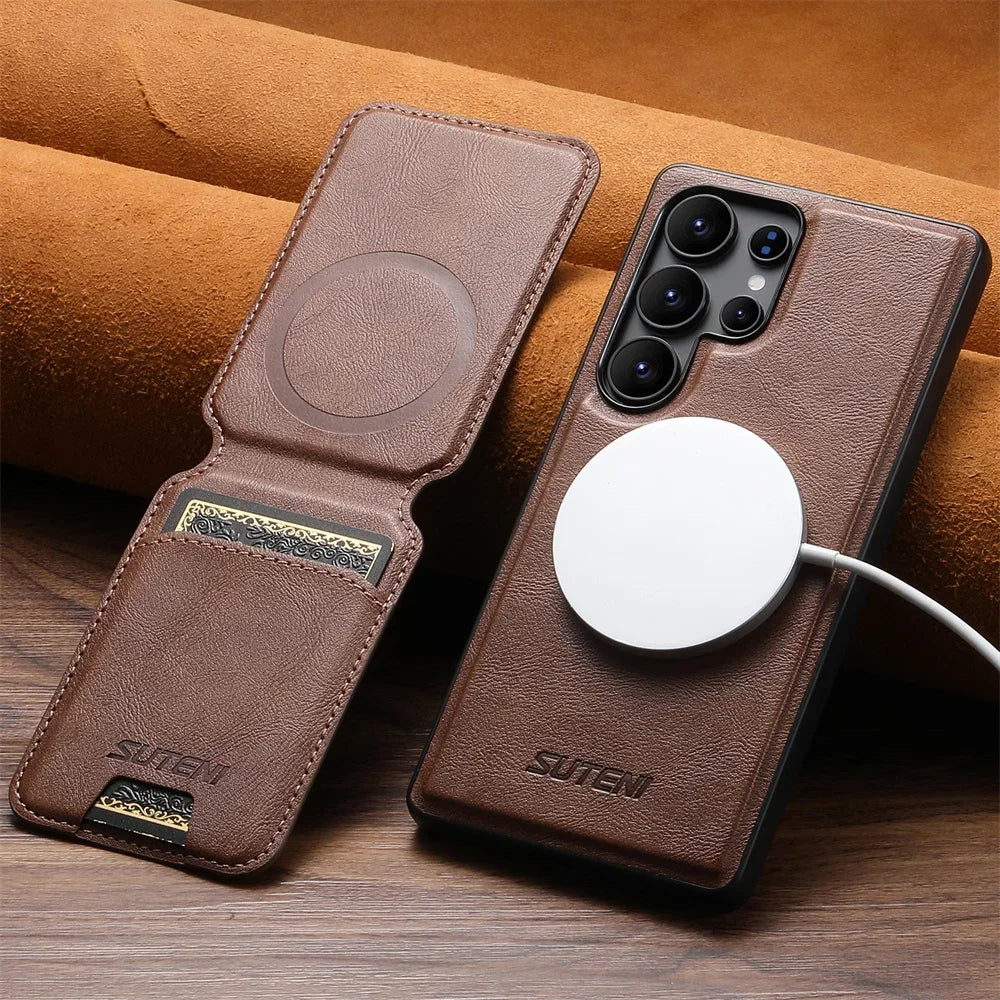 Samsung Galaxy S24 Ultra Magnetic PU Leather Case with Detachable Card Holder