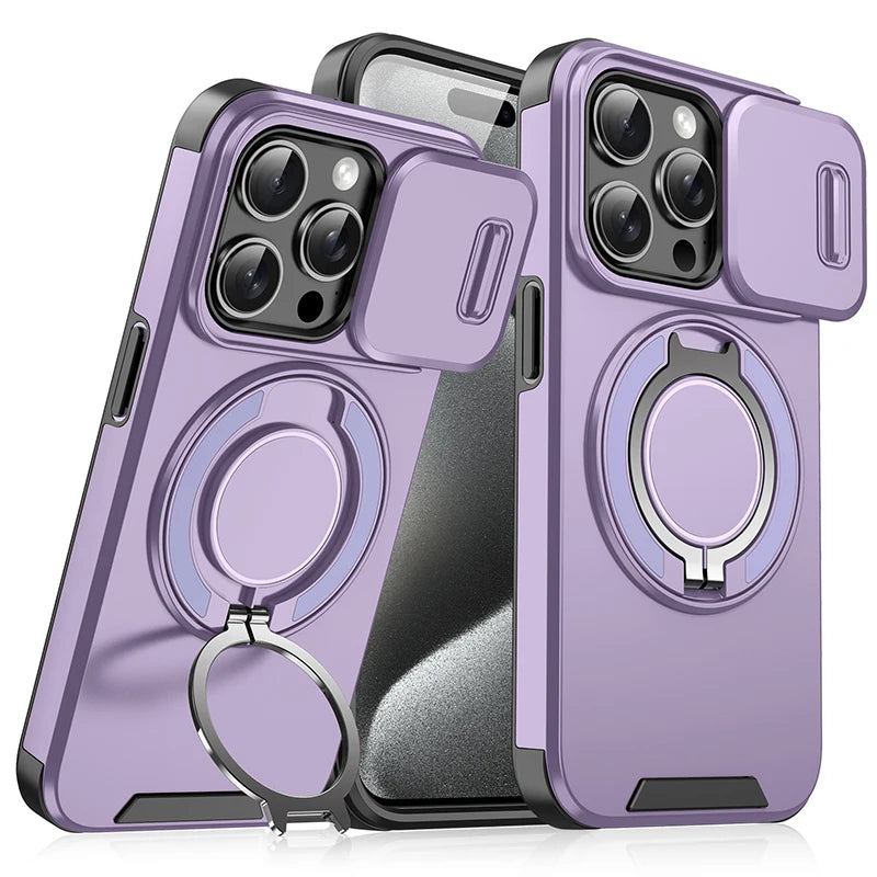 iPhone 16 Series TPU + PC Bumper Case with 360° Rotating Hidden Metal Ring