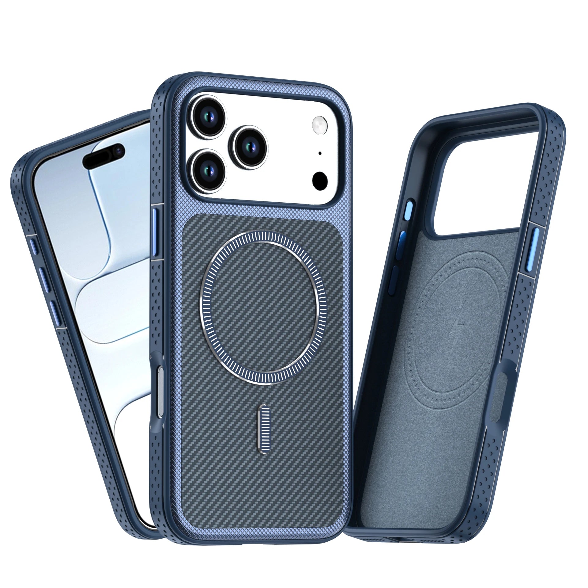 Carbon Fiber Leather MagSafe Case with Protective Lens Rim for iPhone 18 Series