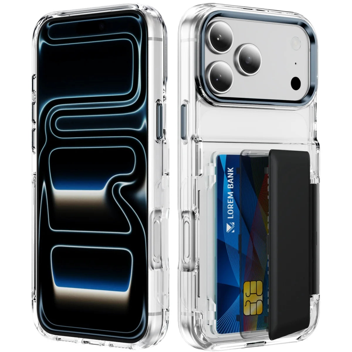 Clear Acrylic 2-Card Sliding Wallet Case with Raised Screen Protection for iPhone 17 Series