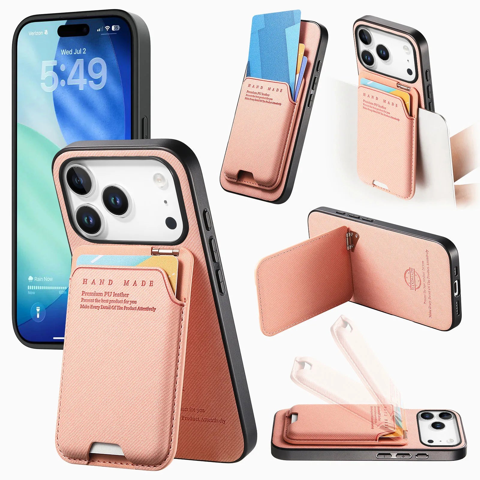 Multi-Functional Leather Wallet Case with Vertical Card Slot & Hoverable Kickstand for iPhone 17 Series