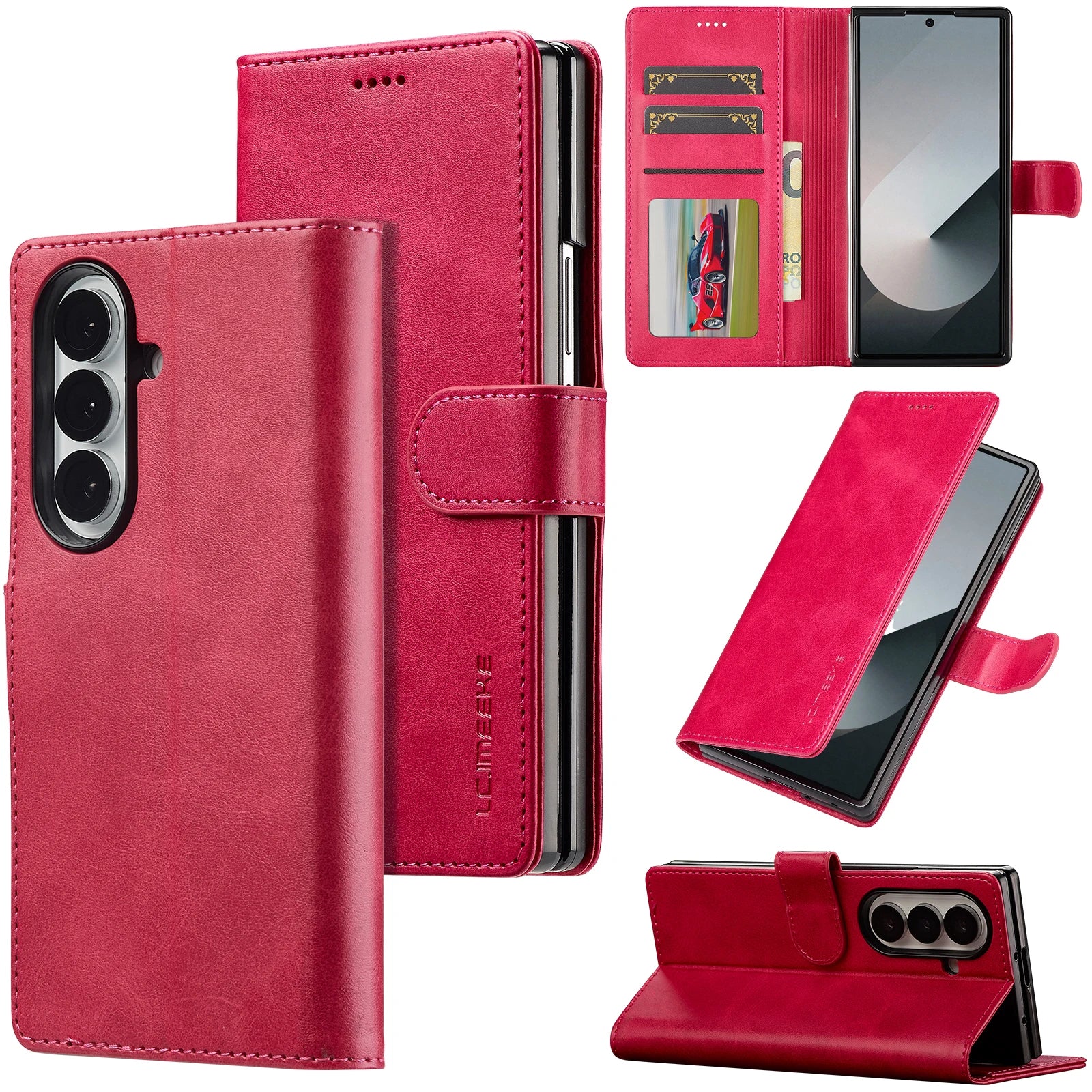 Samsung Galaxy Z Fold 7 Slim Leather Wallet Case with Kickstand