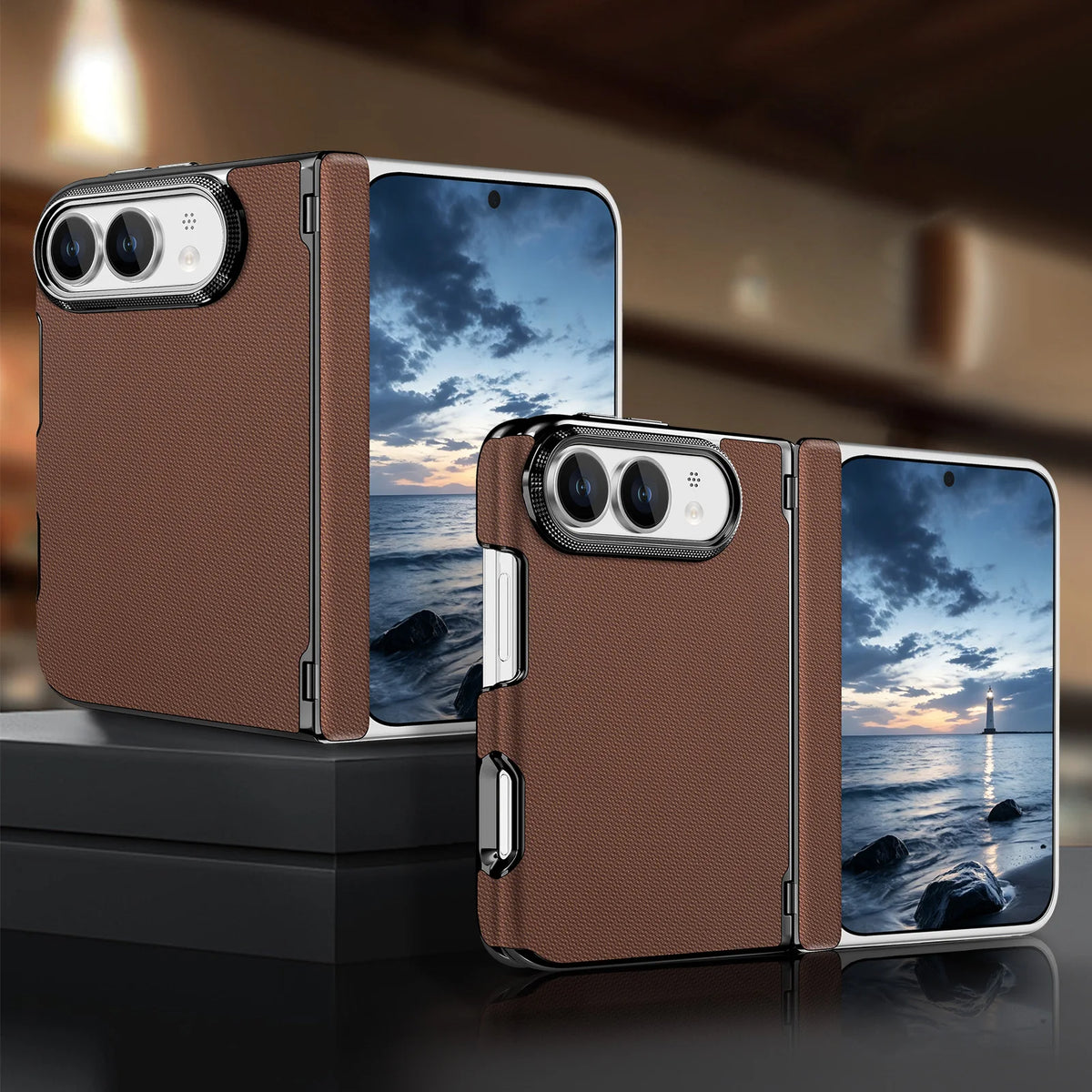 Textured Fabric Hinge Protection Case with Central Axis Reinforcement for iPhone Duo