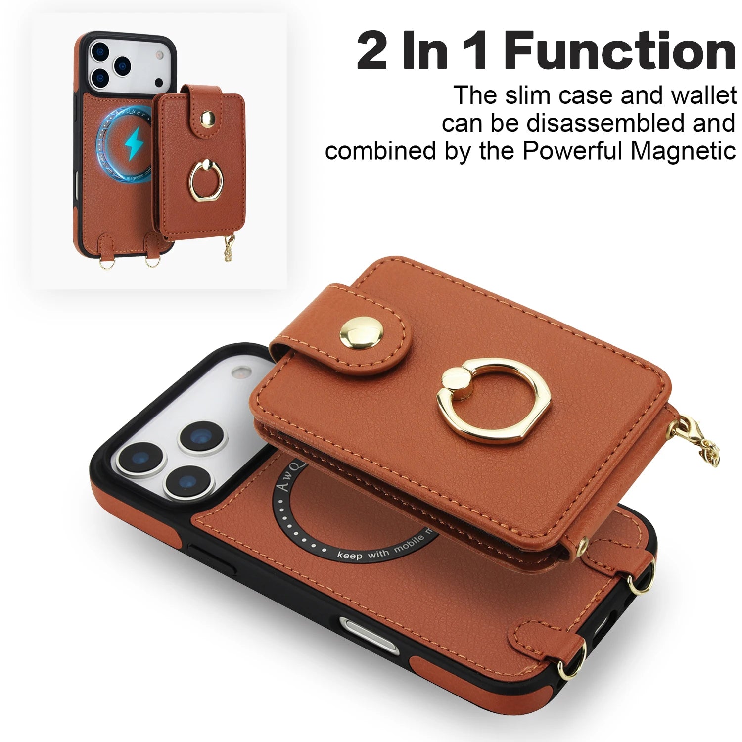 2-in-1 Zipper Wallet Case with Detachable Lanyard for iPhone 17 Series