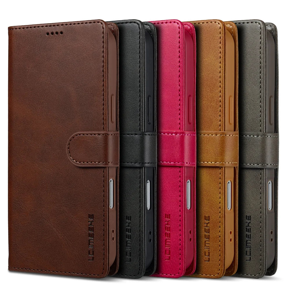 iPhone 17 Series Flip Leather Wallet Case with Card Slots & Kickstand