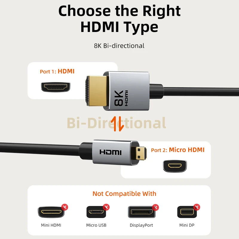CABLETIME Micro HDMI to HDMI 2.1 Cable