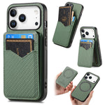 2-in-1 Detachable Carbon Fiber Pattern MagSafe Case with Flip Card Holder for iPhone 17 Series
