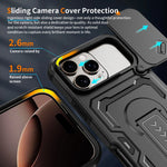 Rugged Phone Case with Sliding Lens Cover and Foldable Stand for iPhone 17 Series