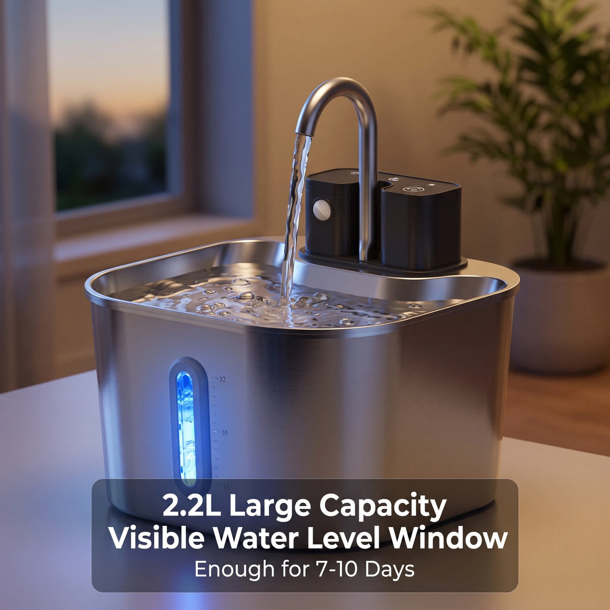 Repetsun 2.2L Motion-Sensor Stainless Steel Cat Water Fountain