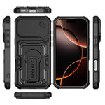 Rugged Phone Case with Sliding Lens Cover and Foldable Stand for iPhone 17 Series