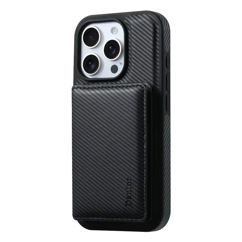 Detachable Carbon Fiber Pattern Wallet Case with Card Holder for iPhone 16 Series