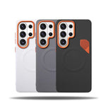 Textured Leather Magnetic Bumper Case with Wireless Charging Ring for Samsung Galaxy S26 Series