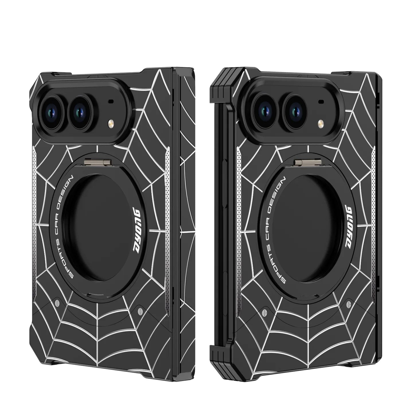 Spider Web Textured MagSafe Case with 360° Rotating Ring Stand for iPhone Duo