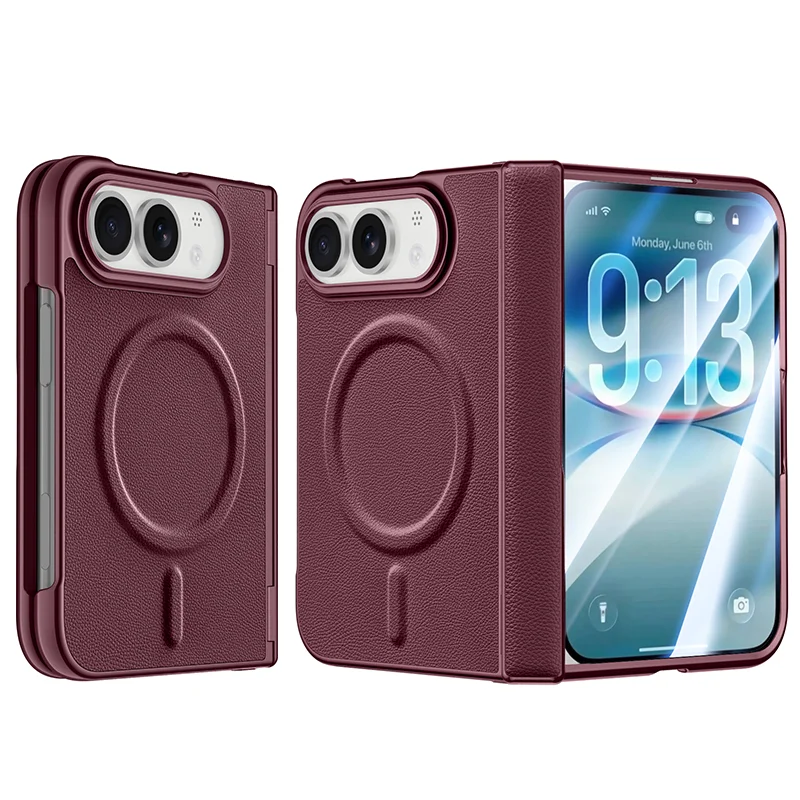 Textured PU Leather Hinge Protection Case for iPhone Duo