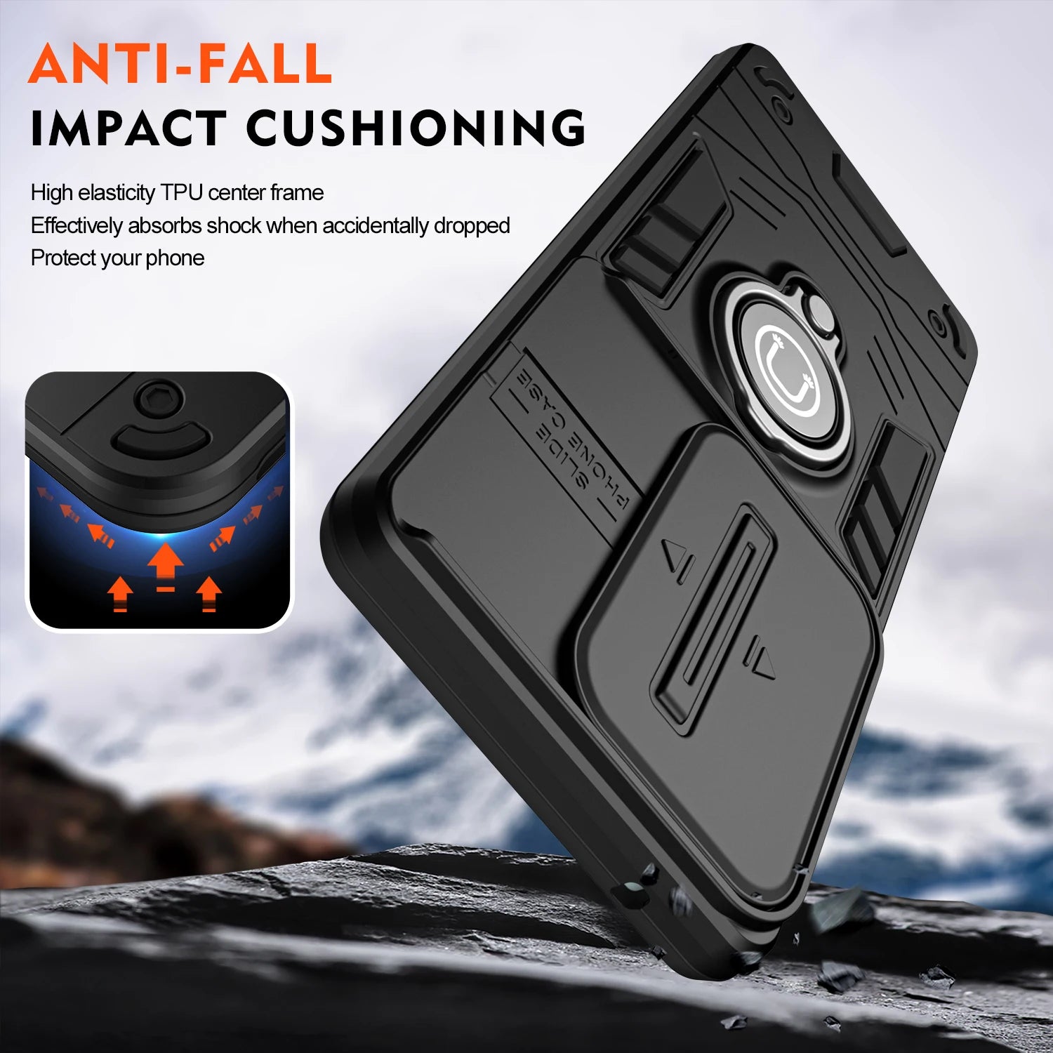 Sliding Camera Shield Case with 360° Rotating Ring Stand for Samsung Galaxy S24 Series