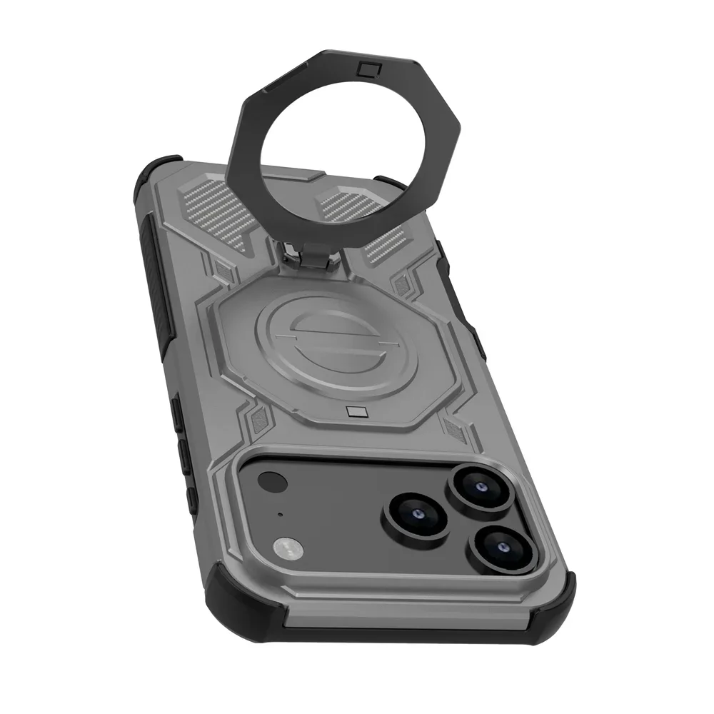 Heavy-Duty Magnetic Armor Case with Ring Kickstand for iPhone 17 Series