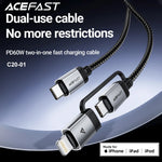 ACEFAST 2-in-1 MFi Certified USB-C to USB-C & Lightning Cable