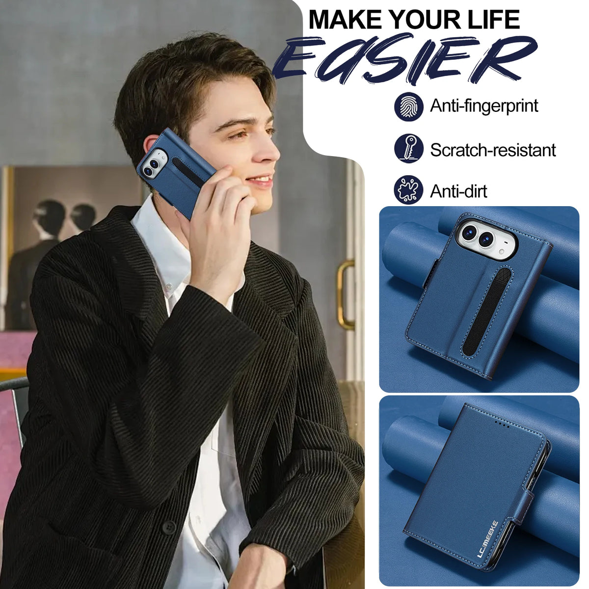 Leather Wallet Case with Integrated Pen Holder for iPhone Duo