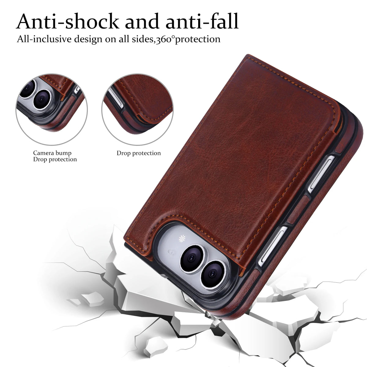 Leather Wallet Case with Card Slots and Foldable Stand for iPhone Duo