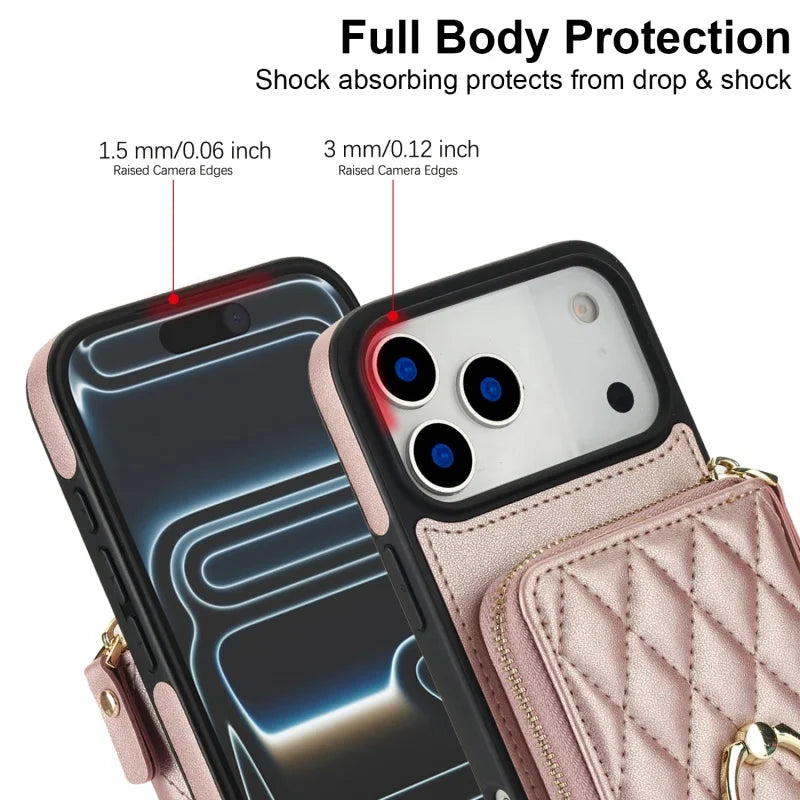 Leather Wallet Phone Case with Adjustable Lanyard for iPhone 17 Series