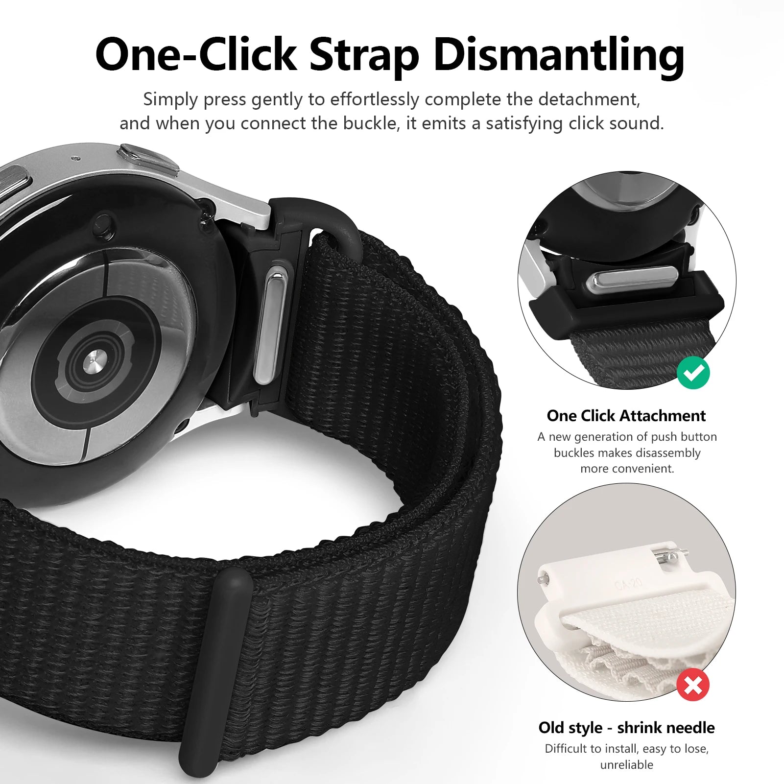 Nylon Sport Loop Bracelet Band Without Gaps for Samsung Galaxy Watch 6 and Galaxy Watch 6 Classic