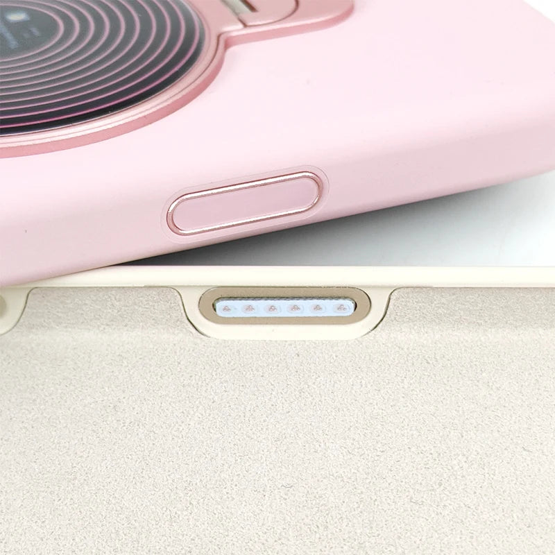 Frosted Liquid Silicone Case with 360° Rotating Holder & Mirror for iPhone 16 Series