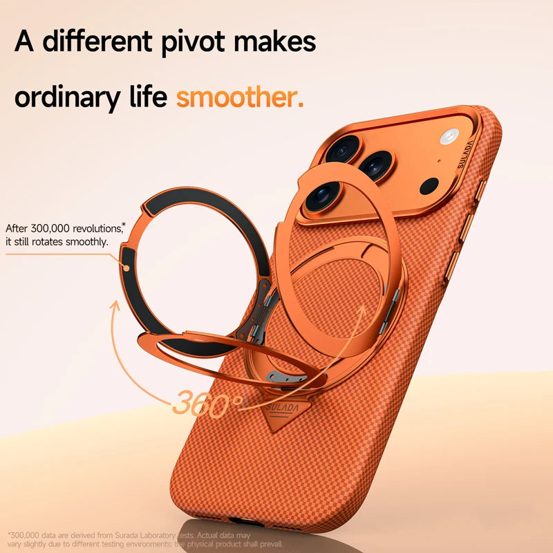 Protective Carbon Fiber Style MagSafe Case with Rotating Bracket for iPhone 17 Series