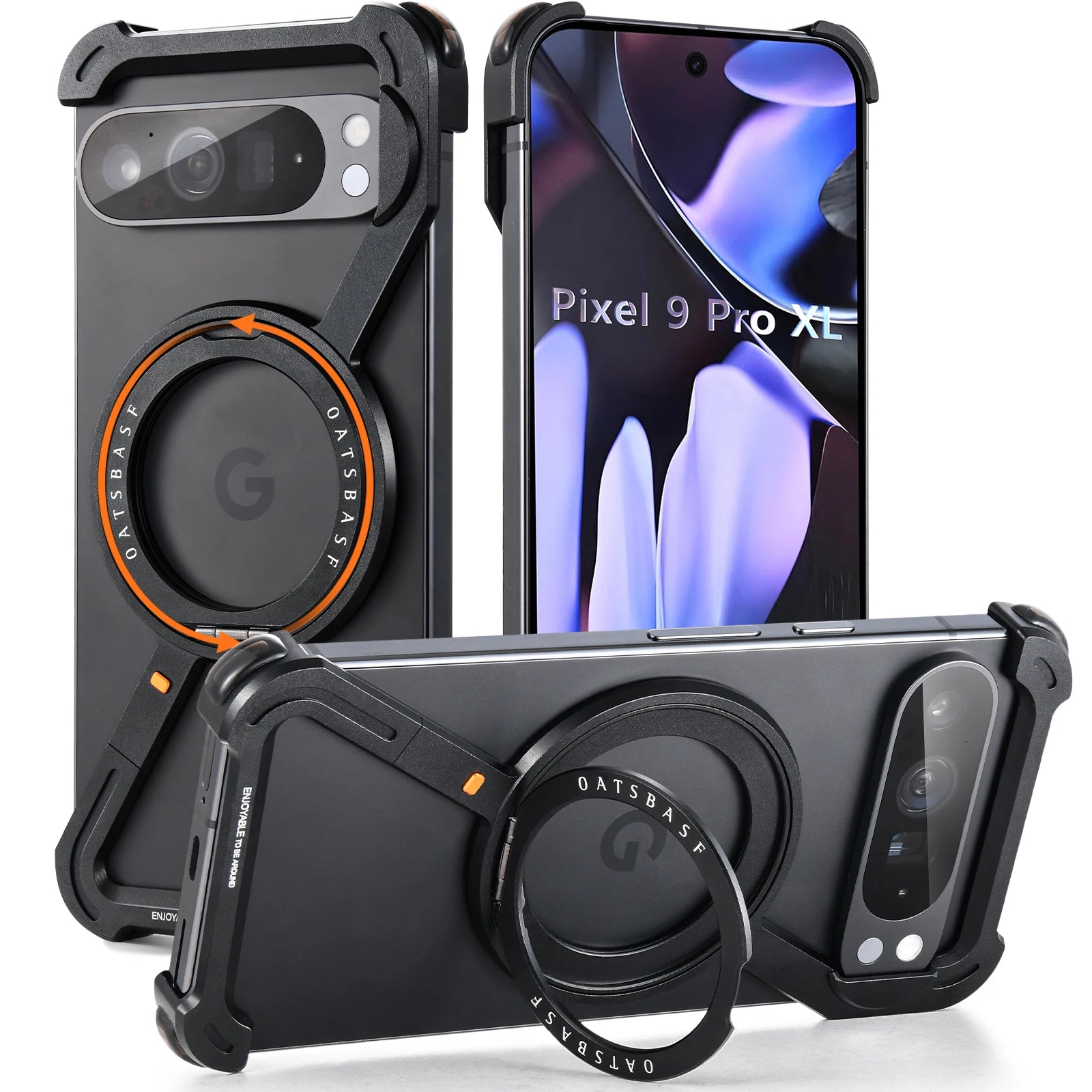 Shockproof Z-Shape Frameless  Aluminium Phone Case with Magnetic Ring for Google Pixel 9 Series