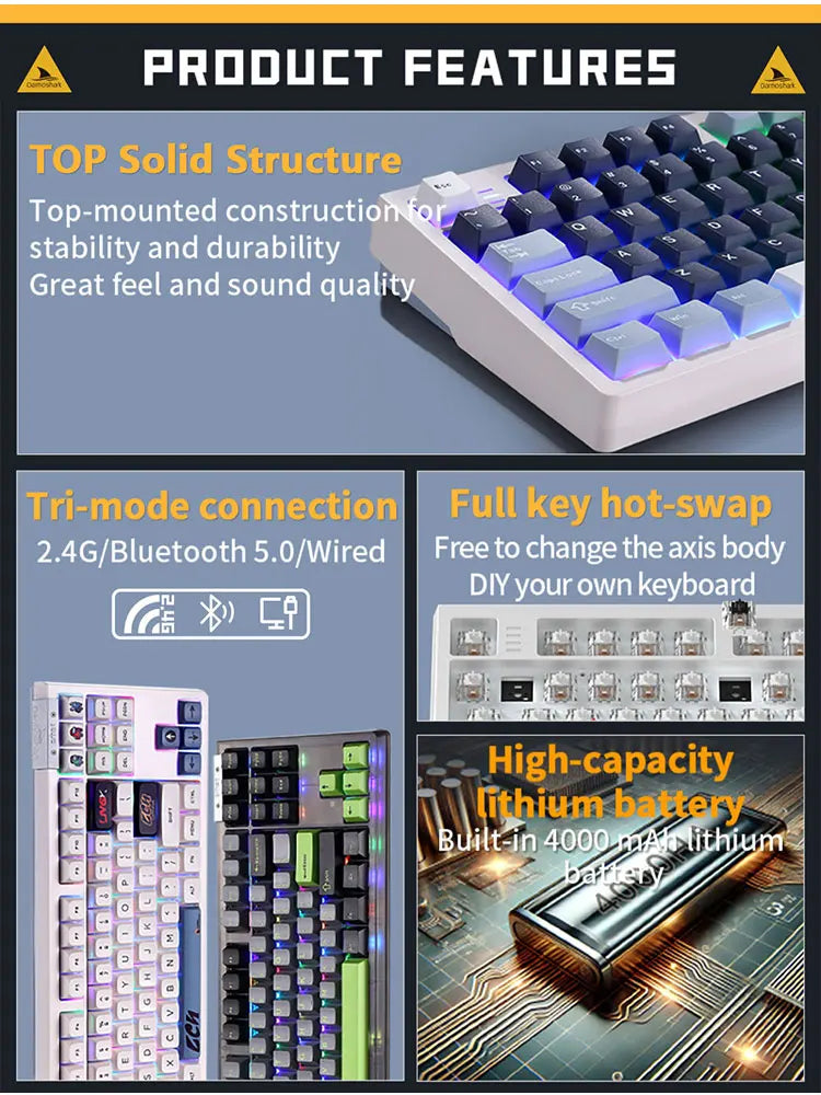 Darmoshark TOP87 Tri-Mode Mechanical Gaming Keyboard