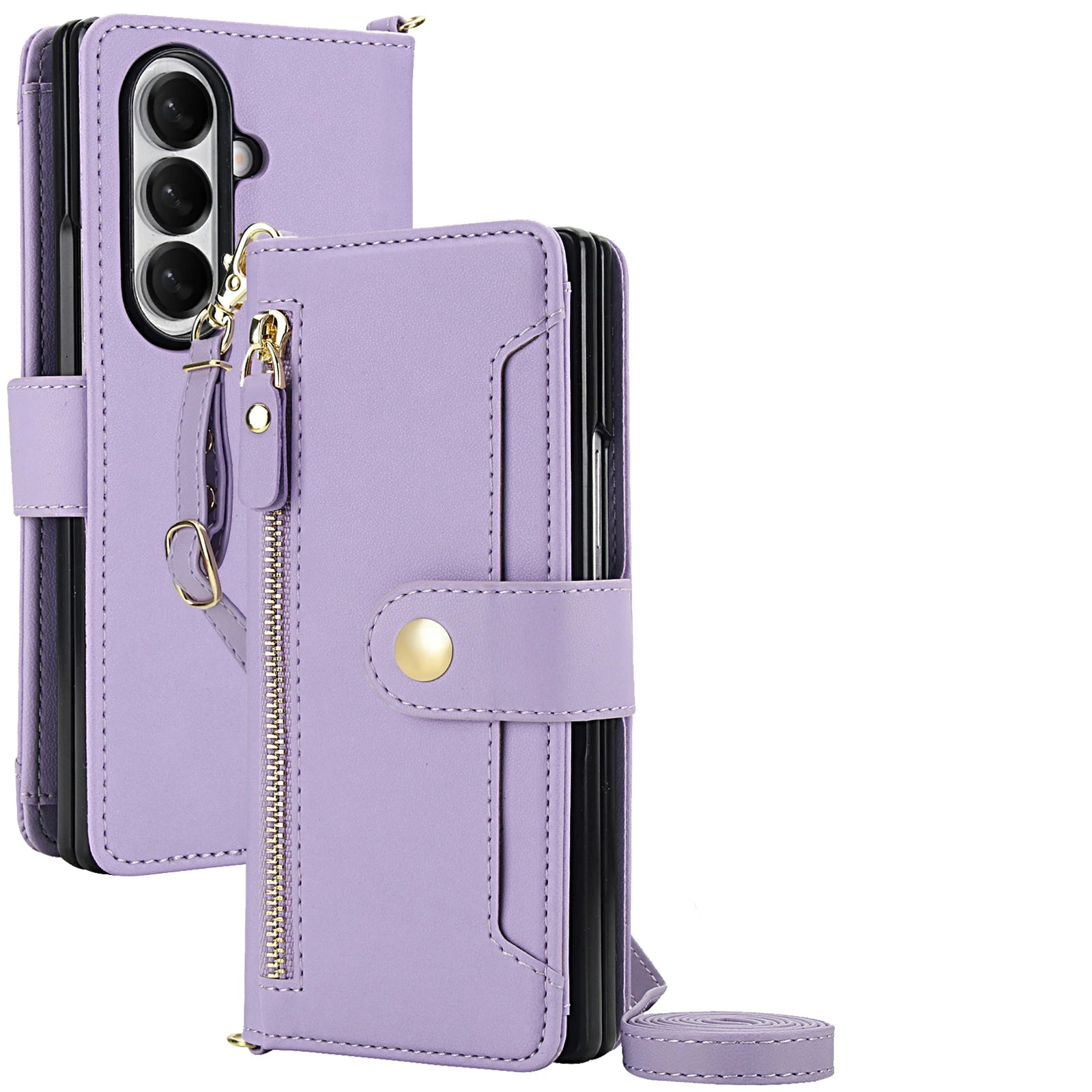 Shockproof Zipper Wallet Folio with Kickstand for Samsung Galaxy Z Fold 6